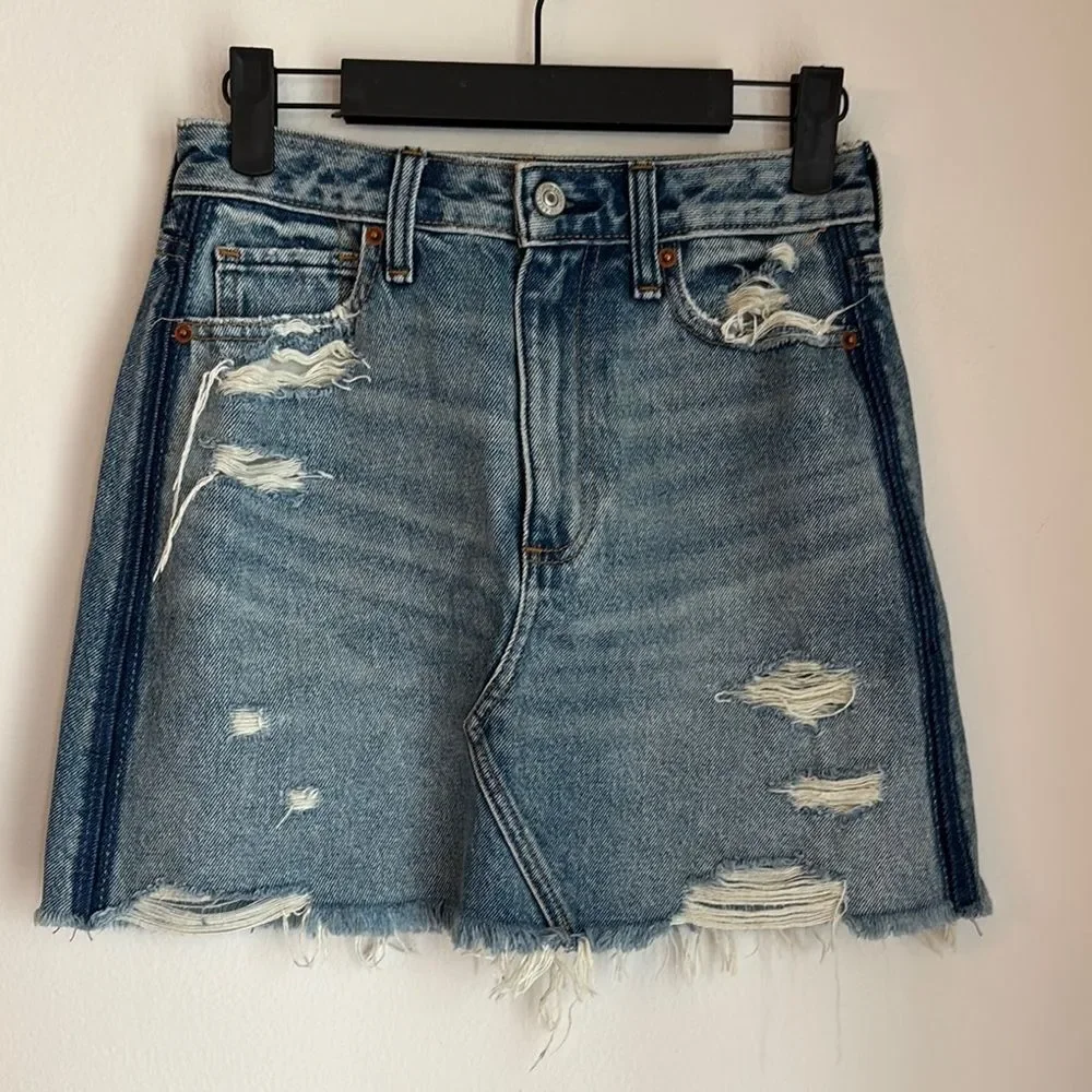 Abercrombie & Fitch women teen Zoe natural rose vintage a-line Blue Mini Skirt 0